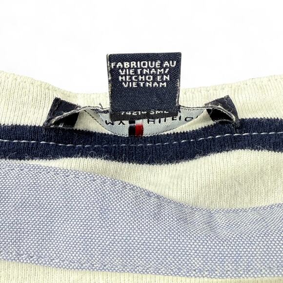 Tommy Hilfiger Striped Boat Neck Top Breton M Nautical Preppy Chambray Navy Red - Picture 5 of 10
